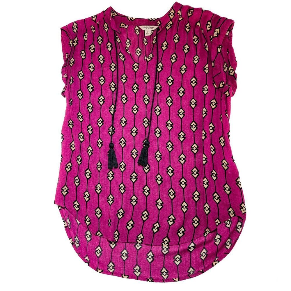 Lucky Brand Women's Burgundy Boho Geometric Tunic - High Low Hem w/ Tassles